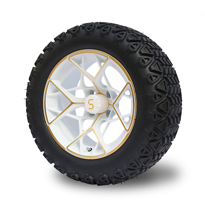 Χρυσές άσπρες πλαίσια και ρόδες Combo 4PLY 101,6 PCD κάρρων γκολφ 14 ιντσών