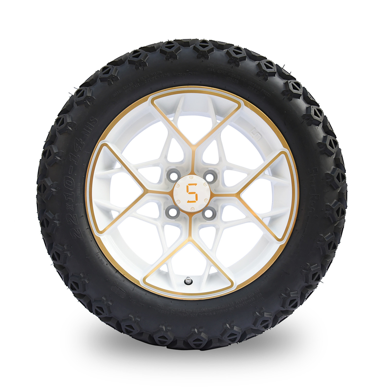 Χρυσές άσπρες πλαίσια και ρόδες Combo 4PLY 101,6 PCD κάρρων γκολφ 14 ιντσών