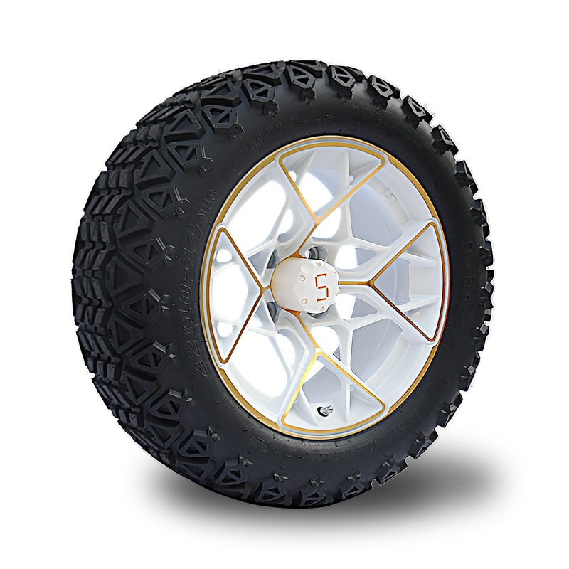 Χρυσές άσπρες πλαίσια και ρόδες Combo 4PLY 101,6 PCD κάρρων γκολφ 14 ιντσών