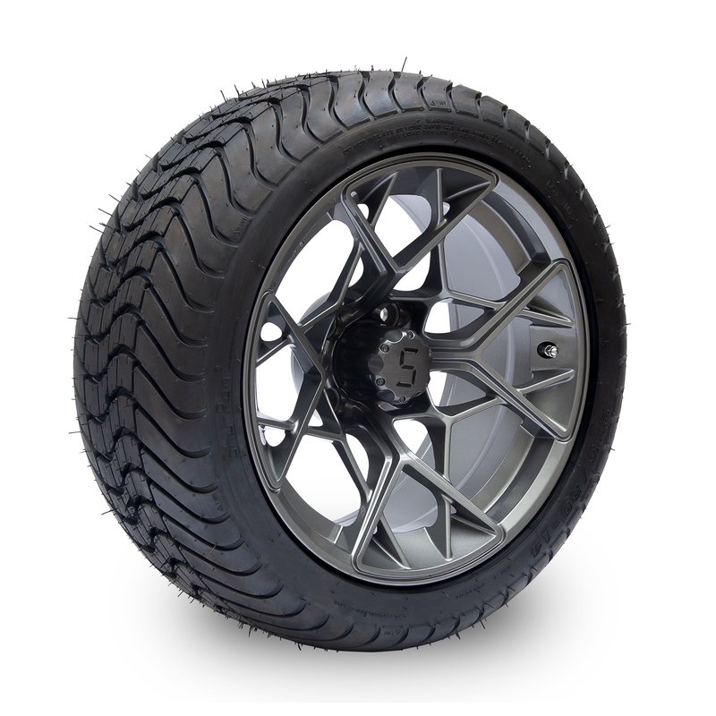 Το Gunmetal τελειώνει τις ρόδες και τις ρόδες 225/30-14 κάρρων γκολφ 14 ιντσών 101,6 σχέδιο μπουλονιών PCD 4x4