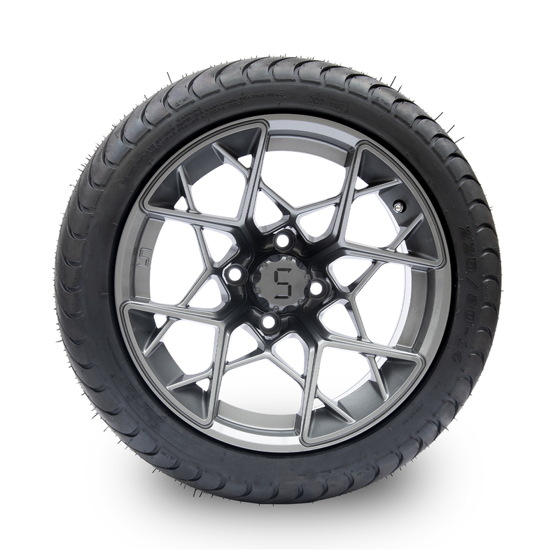 Το Gunmetal τελειώνει τις ρόδες και τις ρόδες 225/30-14 κάρρων γκολφ 14 ιντσών 101,6 σχέδιο μπουλονιών PCD 4x4