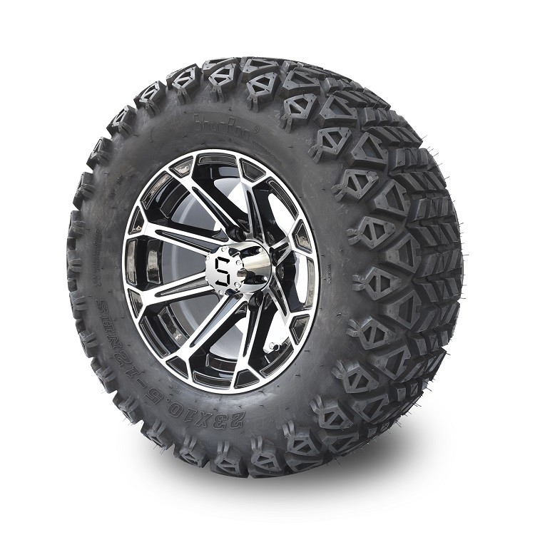 12» πλαίσια αργιλίου κάρρων γκολφ & 23x10.5-12 όλα τα ελαστικά αυτοκινήτου Combo εκτάσεων - ο επεξεργασμένος στη μηχανή/στιλπνός Μαύρος